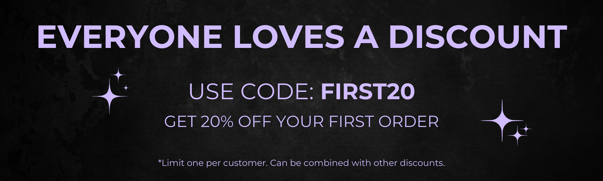 Promotional text for a discount offer on a dark background